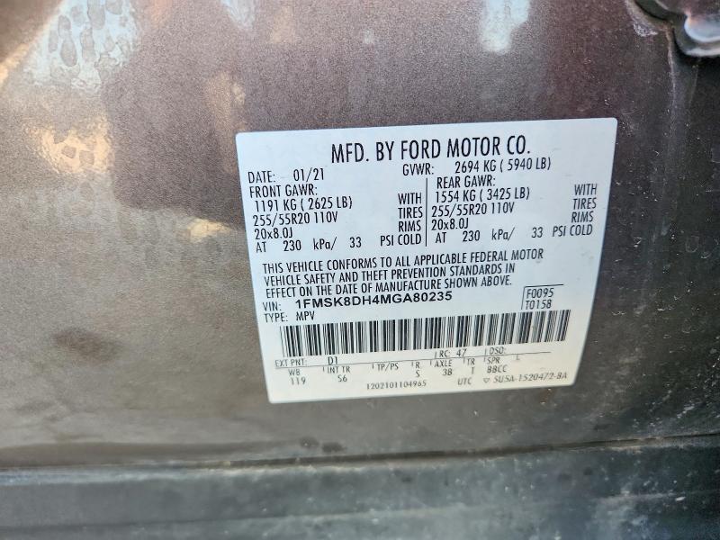 2021 Ford Explorer მანქანა იყიდება აუქციონზე, vin: 1FMSK8DH4MGA80235, აუქციონის ნომერი: 62834106