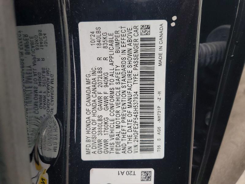Продаж на аукціоні авто 2025 Honda Civic, vin: 2HGFE2F54SH537934, номер лоту: 59726686