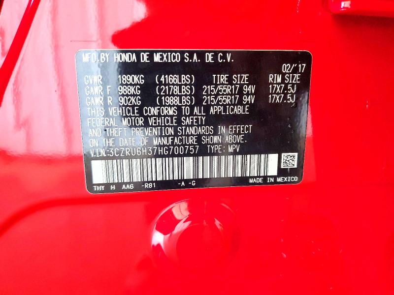 62825006 :رقم المزاد ، 3CZRU6H37HG700757 vin ، 2017 Honda Hr-v مزاد بيع