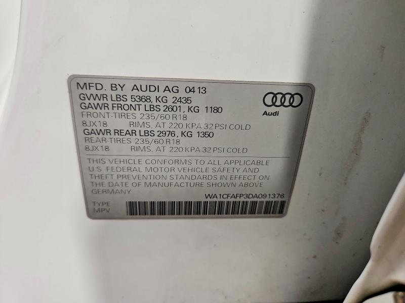 2013 Audi Q5 მანქანა იყიდება აუქციონზე, vin: WA1CFAFP3DA091376, აუქციონის ნომერი: 60305746