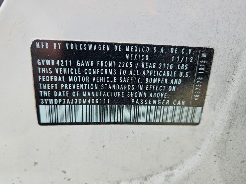 62015316 :رقم المزاد ، 3VWDP7AJ3DM406111 vin ، 2013 Volkswagen Jetta مزاد بيع