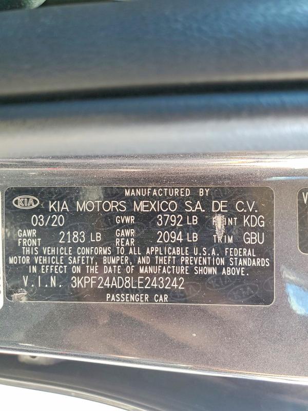 Aukcja sprzedaży 2020 Kia Forte, vin: 3KPF24AD8LE243242, numer aukcji: 61627506