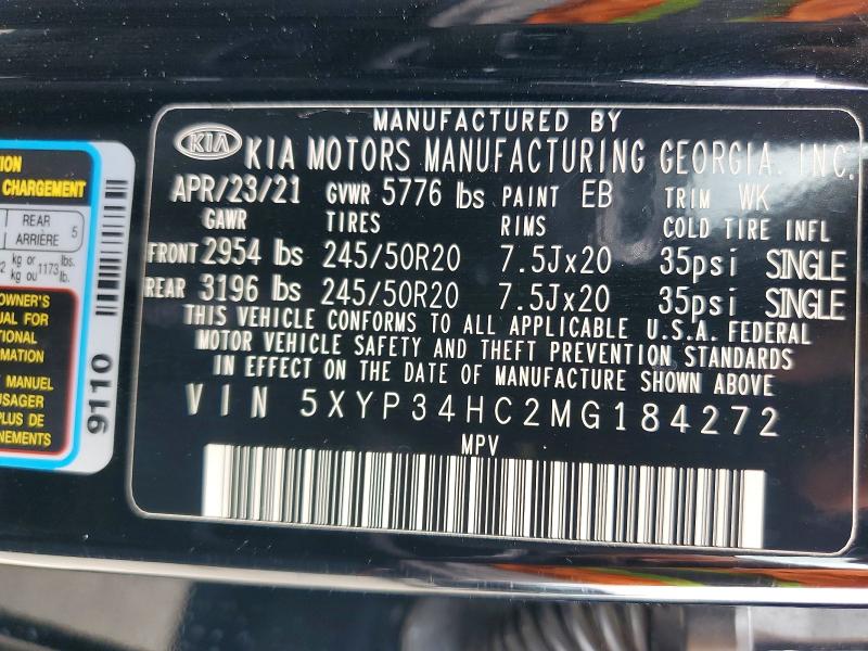 Aukcja sprzedaży 2021 Kia Telluride, vin: 5XYP34HC2MG184272, numer aukcji: 59377826