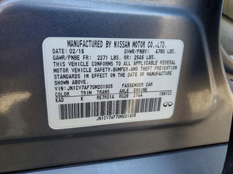 Aukcja sprzedaży 2016 Infiniti Q50, vin: JN1CV7AP7GM201905, numer aukcji: 61954886