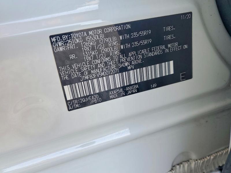 Продажа на аукционе авто 2021 Toyota Rav4 Prime, vin: JTMFB3FV5MD012071, номер лота: 63496666