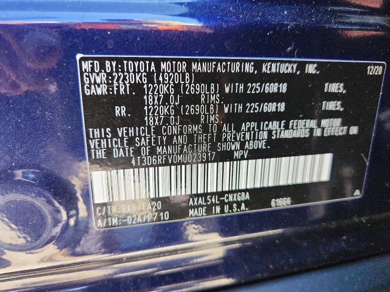 Aukcja sprzedaży 2021 Toyota Rav4, vin: 4T3D6RFV0MU023917, numer aukcji: 60544086