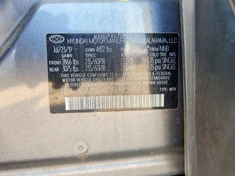 Продаж на аукціоні авто 2020 Hyundai Santa Fe, vin: 5NMS53AD9LH150108, номер лоту: 62925616