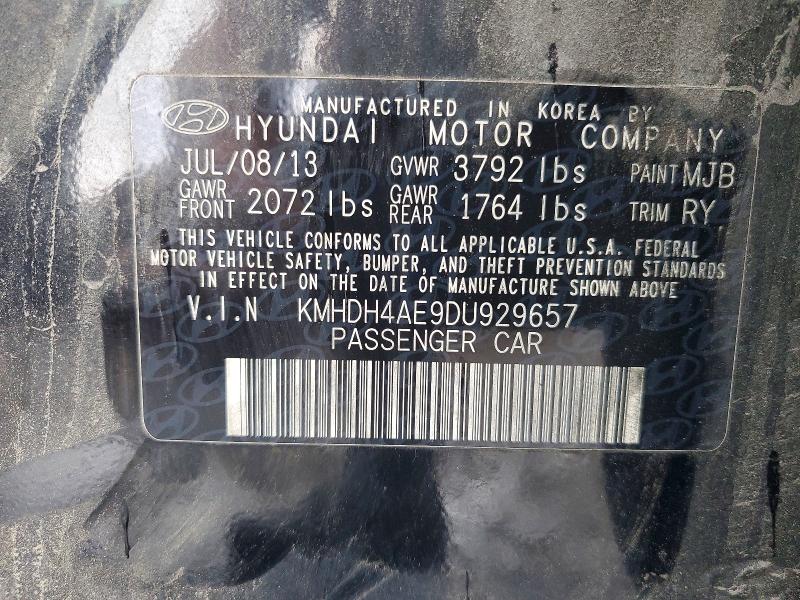 2013 Hyundai Elantra მანქანა იყიდება აუქციონზე, vin: KMHDH4AE9DU929657, აუქციონის ნომერი: 60581926