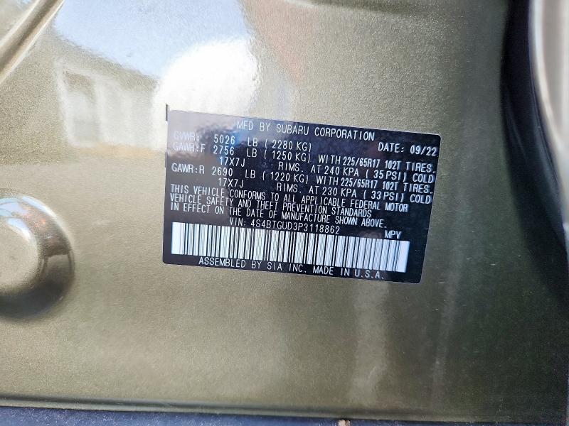 61677966 :رقم المزاد ، 4S4BTGUD3P3118862 vin ، 2023 Subaru Outback مزاد بيع