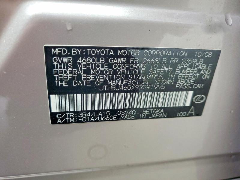 Продажа на аукционе авто 2009 Lexus Es, vin: JTHBJ46GX92291995, номер лота: 62026116