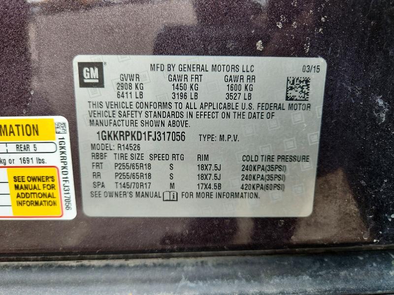 63026376 :رقم المزاد ، 1GKKRPKD1FJ317056 vin ، 2015 Gmc Acadia مزاد بيع