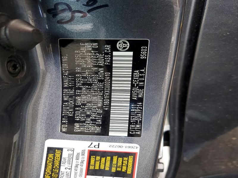 Продаж на аукціоні авто 2012 Toyota Camry Hybrid, vin: 4T1BD1FKXCU002410, номер лоту: 60858716