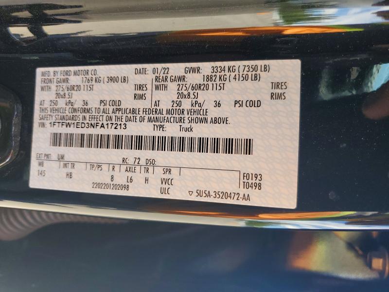 Продажа на аукционе авто 2022 Ford F150, vin: 1FTFW1ED3NFA17213, номер лота: 60431586