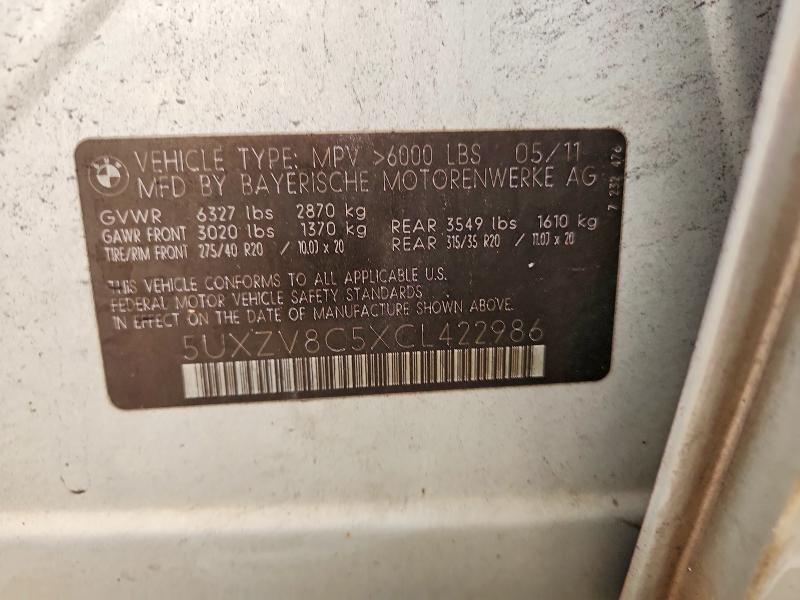 Продаж на аукціоні авто 2012 Bmw X5, vin: 5UXZV8C5XCL422986, номер лоту: 61326196