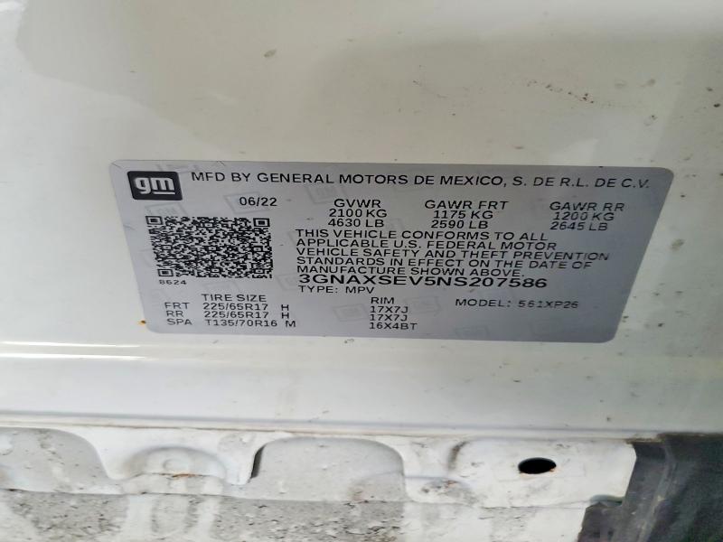 60923056 :رقم المزاد ، 3GNAXSEV5NS207586 vin ، 2022 Chevrolet Equinox مزاد بيع