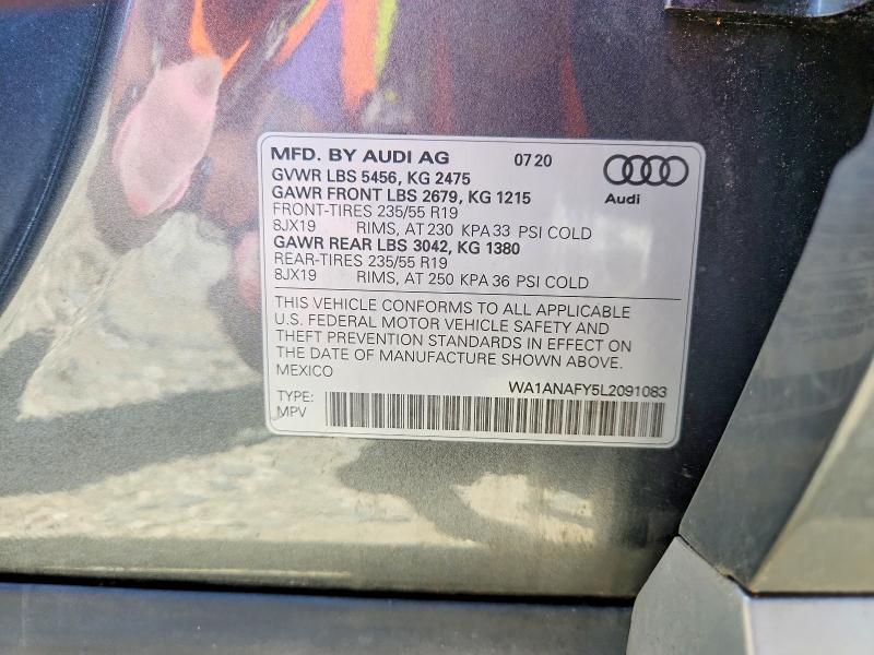2020 Audi Q5 მანქანა იყიდება აუქციონზე, vin: WA1ANAFY5L2091083, აუქციონის ნომერი: 63175356
