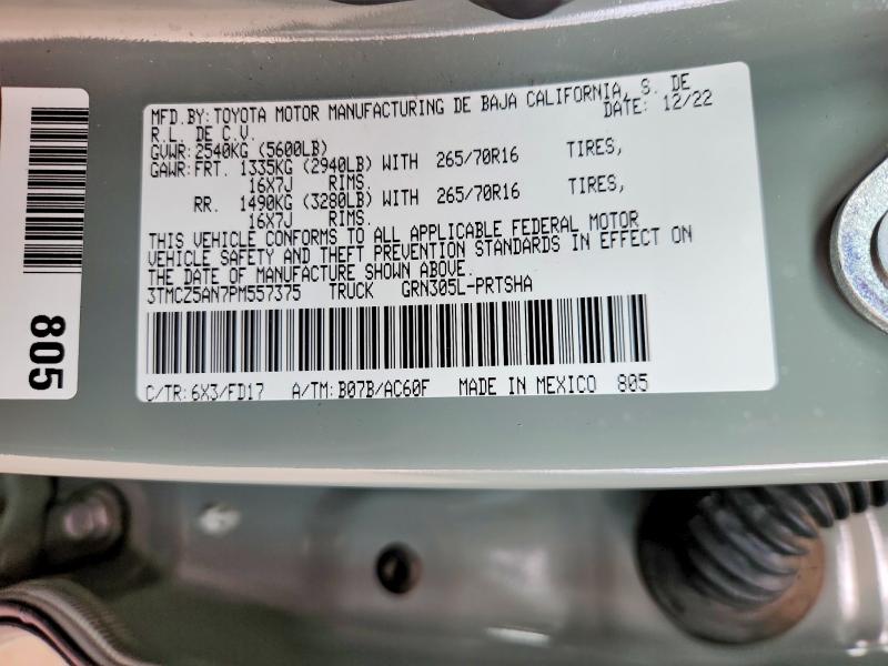 60637486 :رقم المزاد ، 3TMCZ5AN7PM557375 vin ، 2023 Toyota Tacoma مزاد بيع
