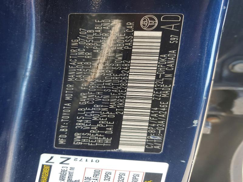 60118086 :رقم المزاد ، 2T1KR32E28C692482 vin ، 2008 Toyota Corolla Matrix مزاد بيع