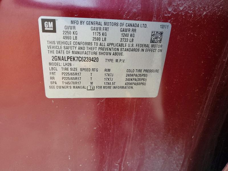 Продаж на аукціоні авто 2012 Chevrolet Equinox, vin: 2GNALPEK7C6239420, номер лоту: 60177756