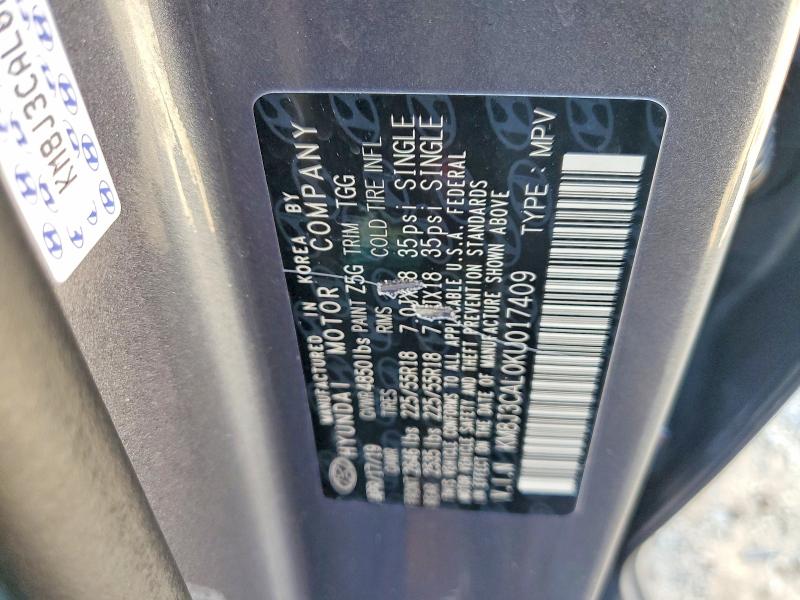 59299976 :رقم المزاد ، KM8J3CAL0KU017409 vin ، 2019 Hyundai Tucson مزاد بيع