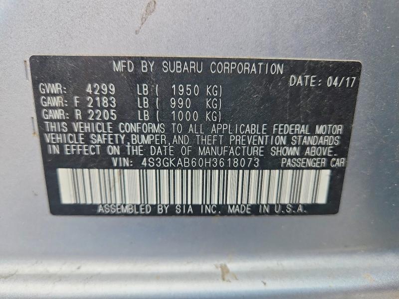 Aukcja sprzedaży 2017 Subaru Impreza, vin: 4S3GKAB60H3618073, numer aukcji: 62684126