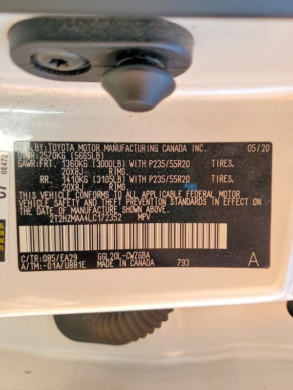 Aukcja sprzedaży 2020 Lexus Rx, vin: 2T2HZMAA4LC172352, numer aukcji: 61002876