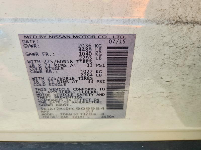 2015 Nissan Rogue მანქანა იყიდება აუქციონზე, vin: 5N1AT2MT0FC909984, აუქციონის ნომერი: 60408476
