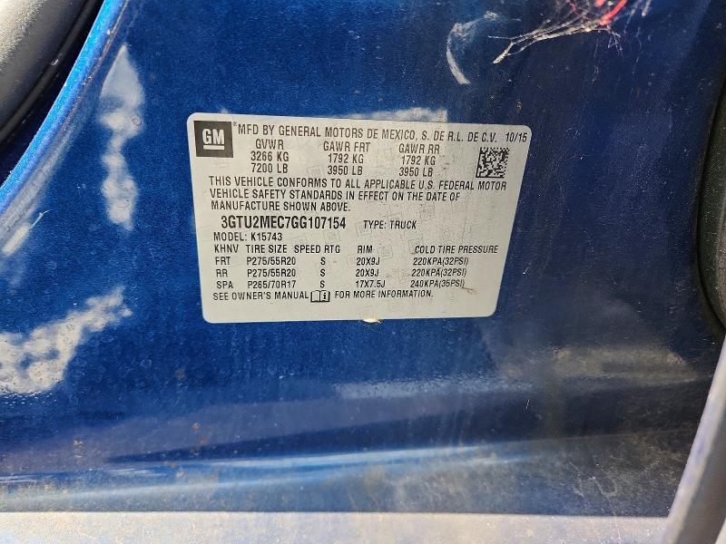 Aukcja sprzedaży 2016 Gmc Sierra, vin: 3GTU2MEC7GG107154, numer aukcji: 59823326