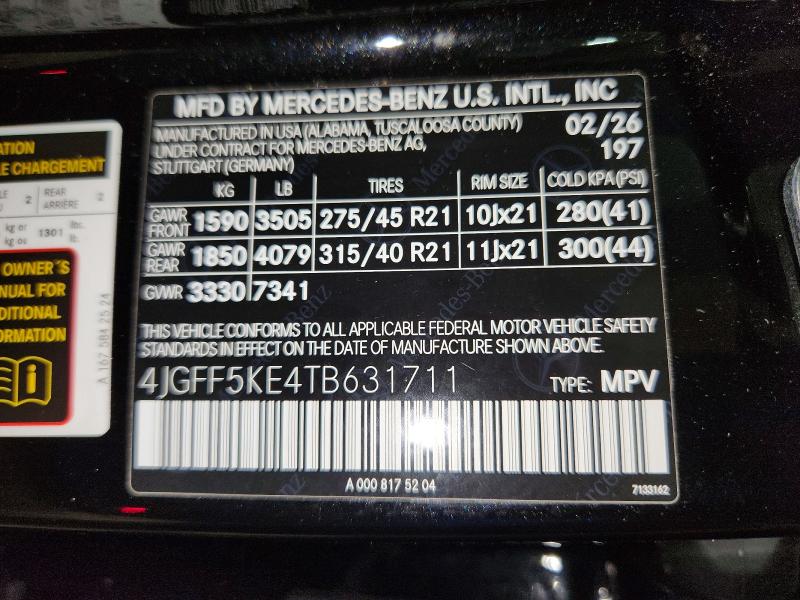 Aukcja sprzedaży 2026 Mercedes-benz Gls, vin: 4JGFF5KE4TB631711, numer aukcji: 60293986