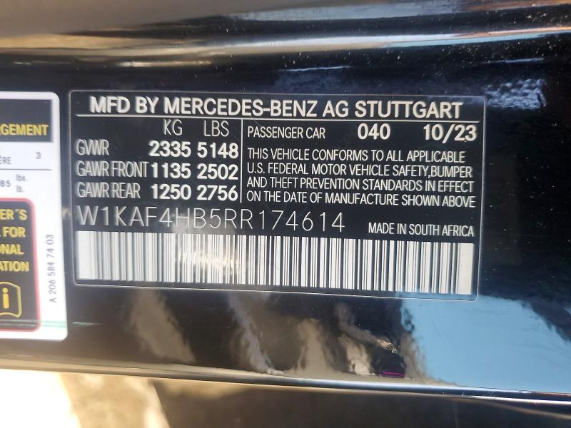 59552596 :رقم المزاد ، W1KAF4HB5RR174614 vin ، 2024 Mercedes-benz C مزاد بيع