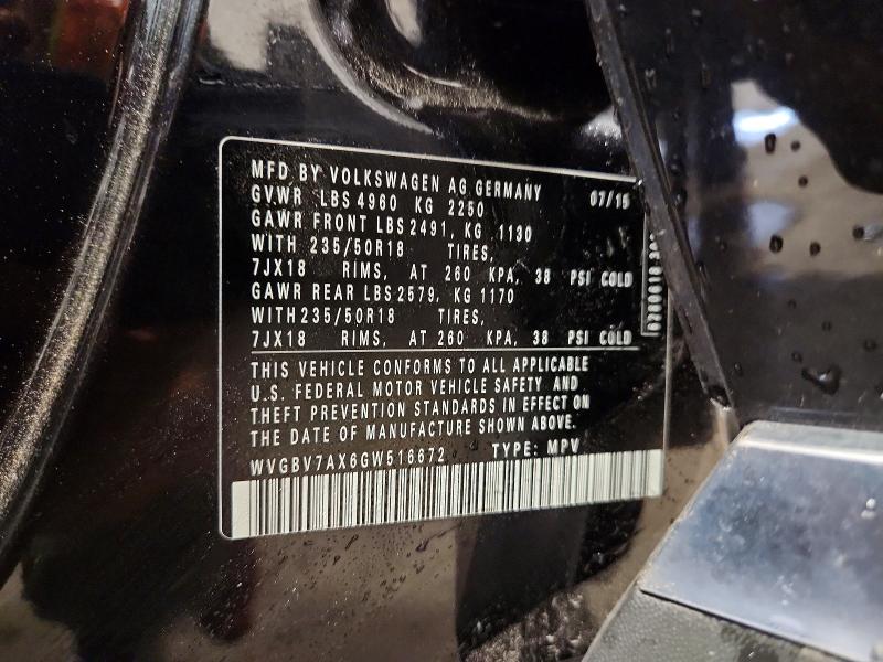 Aukcja sprzedaży 2016 Volkswagen Tiguan, vin: WVGBV7AX6GW516672, numer aukcji: 59361906