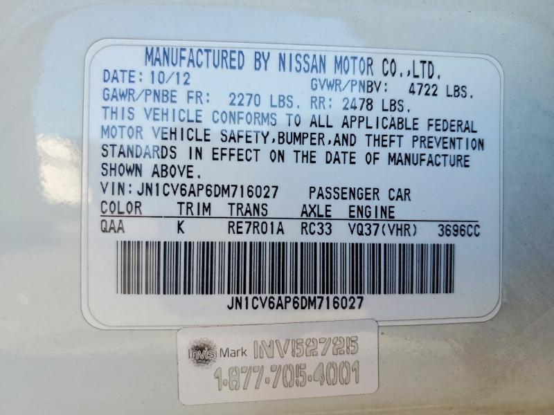 60705606 :رقم المزاد ، JN1CV6AP6DM716027 vin ، 2013 Infiniti G37 Sedan مزاد بيع