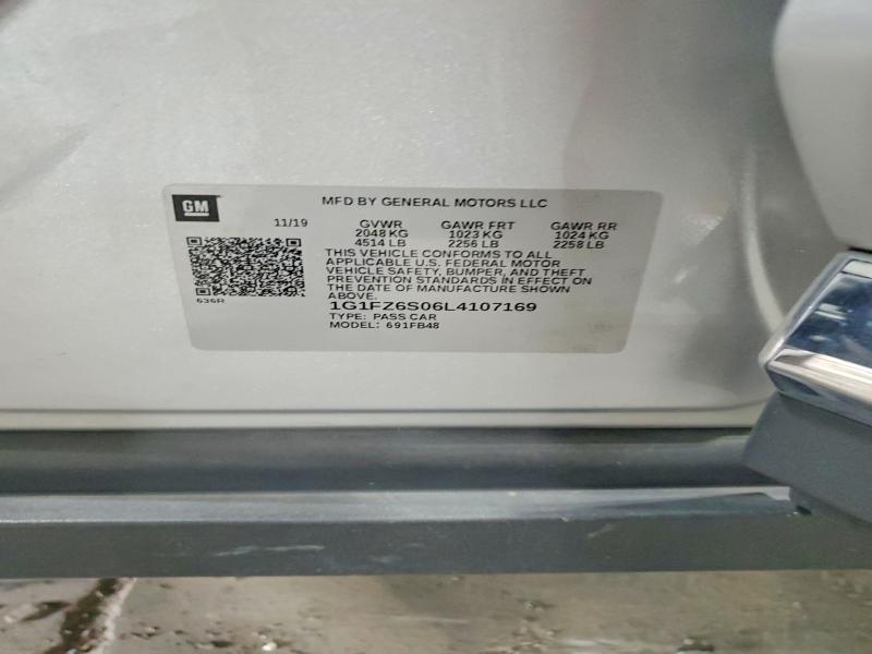 2020 Chevrolet Bolt Ev მანქანა იყიდება აუქციონზე, vin: 1G1FZ6S06L4107169, აუქციონის ნომერი: 61572126