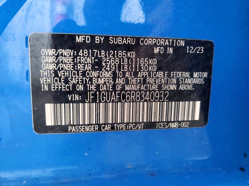Aukcja sprzedaży 2024 Subaru Impreza, vin: JF1GUAFC6R8340932, numer aukcji: 62054576