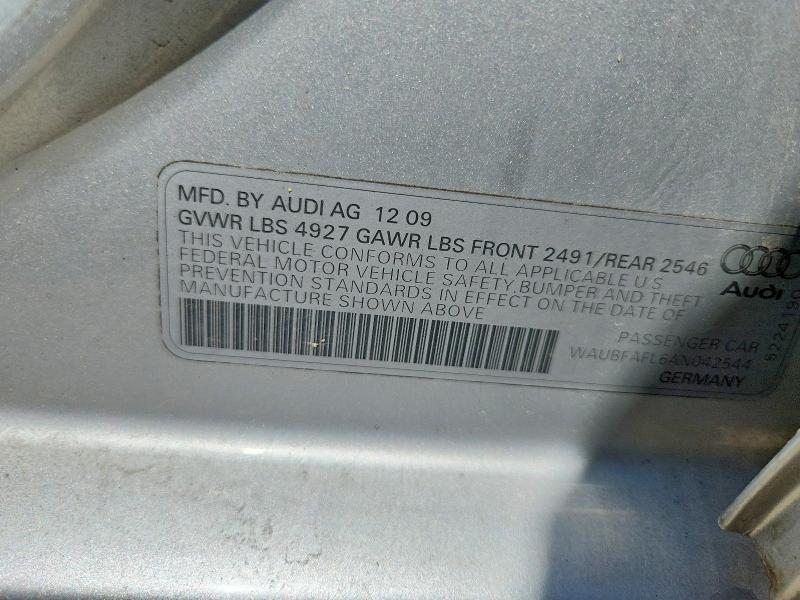 Продаж на аукціоні авто 2010 Audi A4, vin: WAUBFAFL6AN042544, номер лоту: 60199866