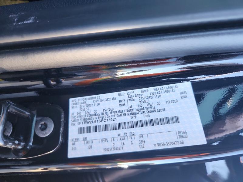 60650676 :رقم المزاد ، 1FTEW2L51SFC13921 vin ، 2025 Ford F150 مزاد بيع