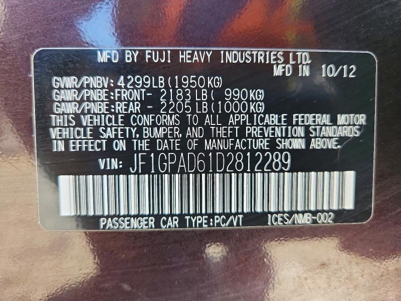 2013 Subaru Impreza მანქანა იყიდება აუქციონზე, vin: JF1GPAD61D2812289, აუქციონის ნომერი: 59342606