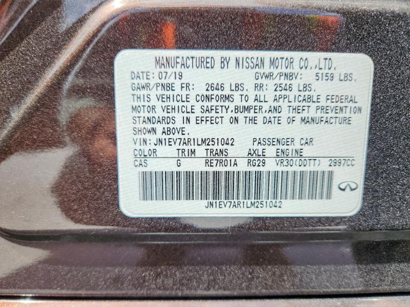 Aukcja sprzedaży 2020 Infiniti Q50, vin: JN1EV7AR1LM251042, numer aukcji: 61772946