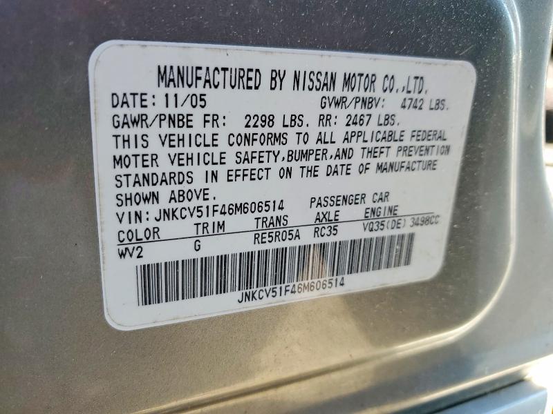 Aukcja sprzedaży 2006 Infiniti G35, vin: JNKCV51F46M606514, numer aukcji: 61815286