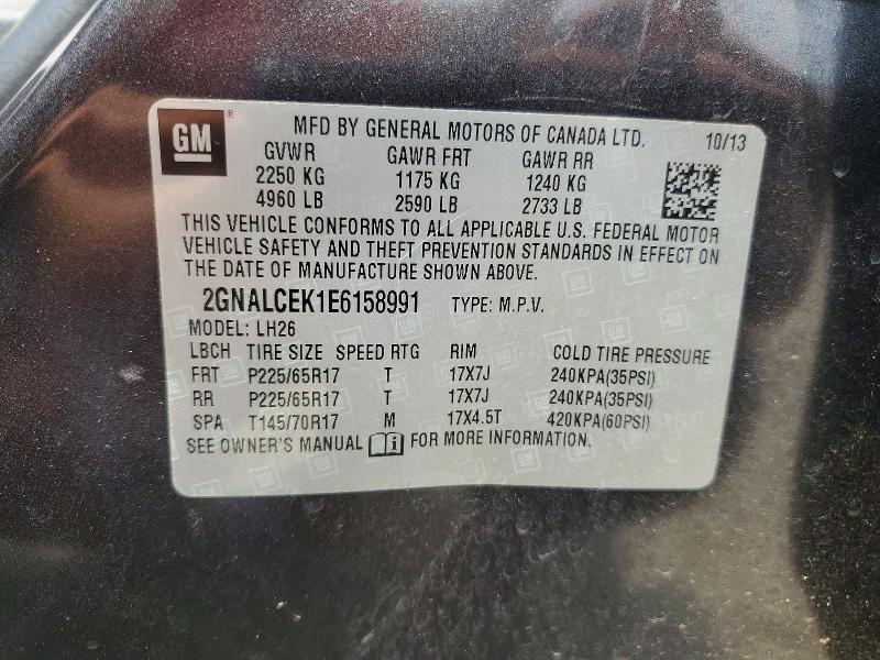 2014 Chevrolet Equinox მანქანა იყიდება აუქციონზე, vin: 2GNALCEK1E6158991, აუქციონის ნომერი: 62689416