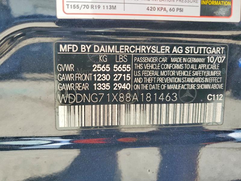 60067416 :رقم المزاد ، WDDNG71X88A181463 vin ، 2008 Mercedes-benz S مزاد بيع