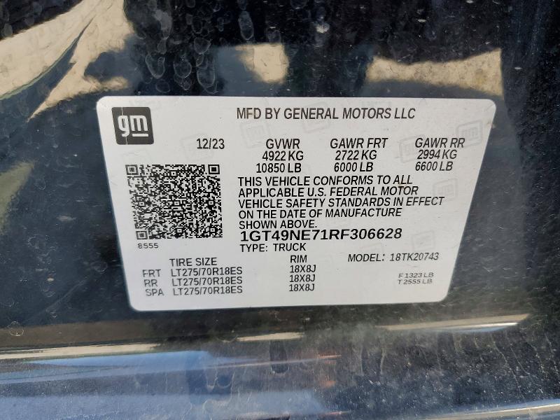 2024 Gmc Sierra მანქანა იყიდება აუქციონზე, vin: 1GT49NE71RF306628, აუქციონის ნომერი: 61778716