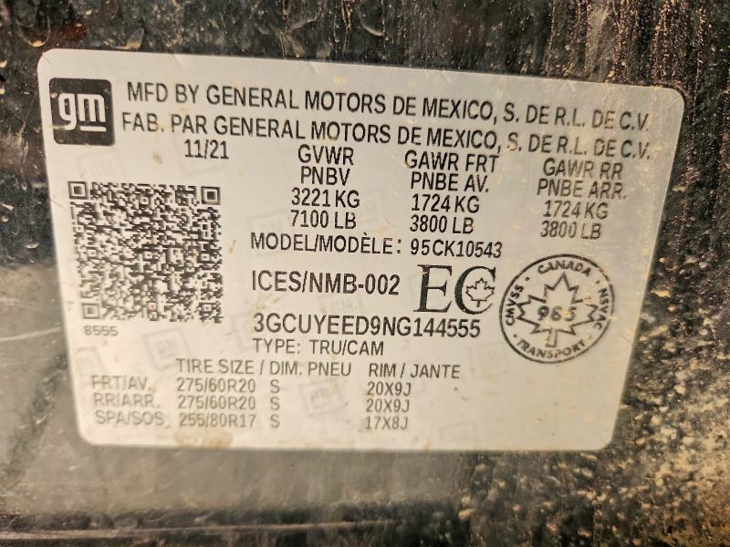 Aukcja sprzedaży 2022 Chevrolet Silverado Ltd, vin: 3GCUYEED9NG144555, numer aukcji: 58444106