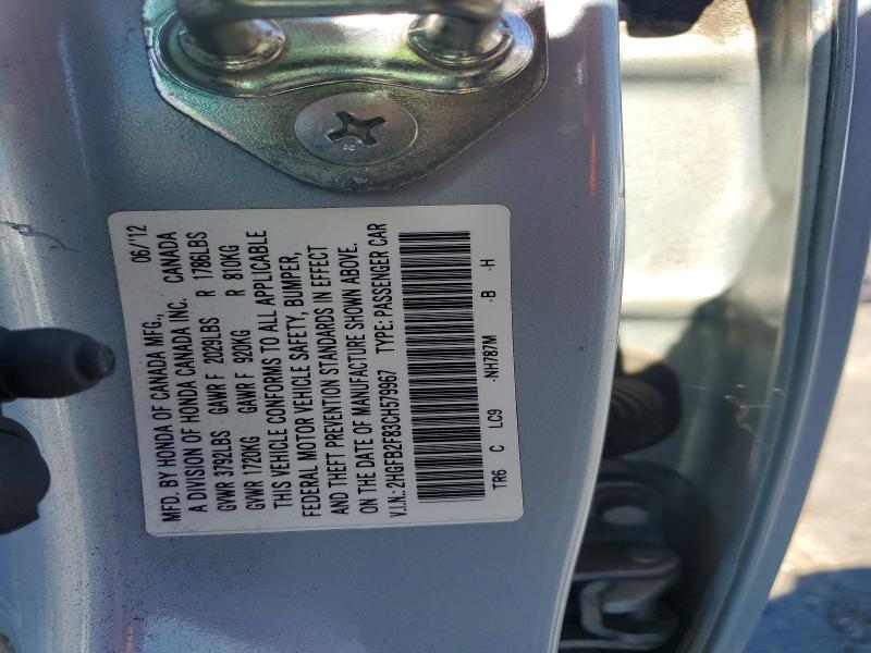 Продаж на аукціоні авто 2012 Honda Civic, vin: 2HGFB2F83CH579967, номер лоту: 59655666