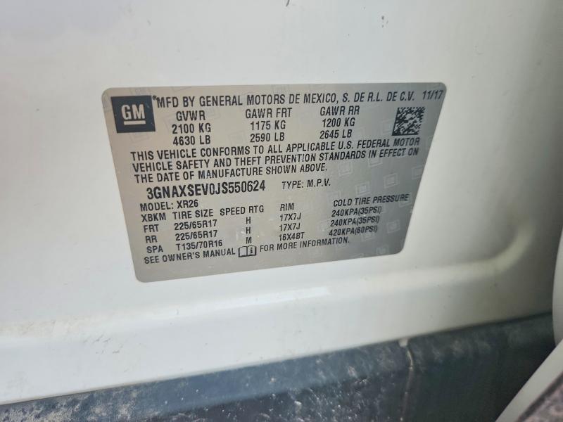 2018 Chevrolet Equinox მანქანა იყიდება აუქციონზე, vin: 3GNAXSEV0JS550624, აუქციონის ნომერი: 58047136