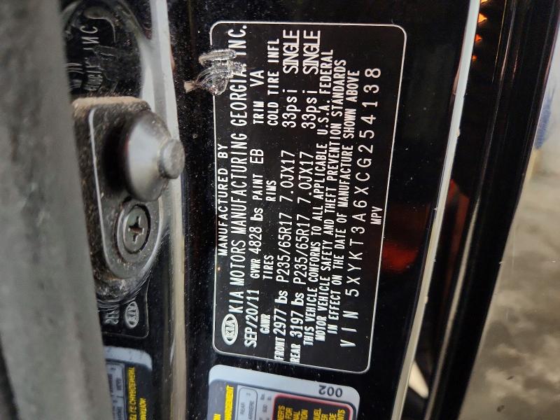 Aukcja sprzedaży 2012 Kia Sorento, vin: 5XYKT3A6XCG254138, numer aukcji: 60139196