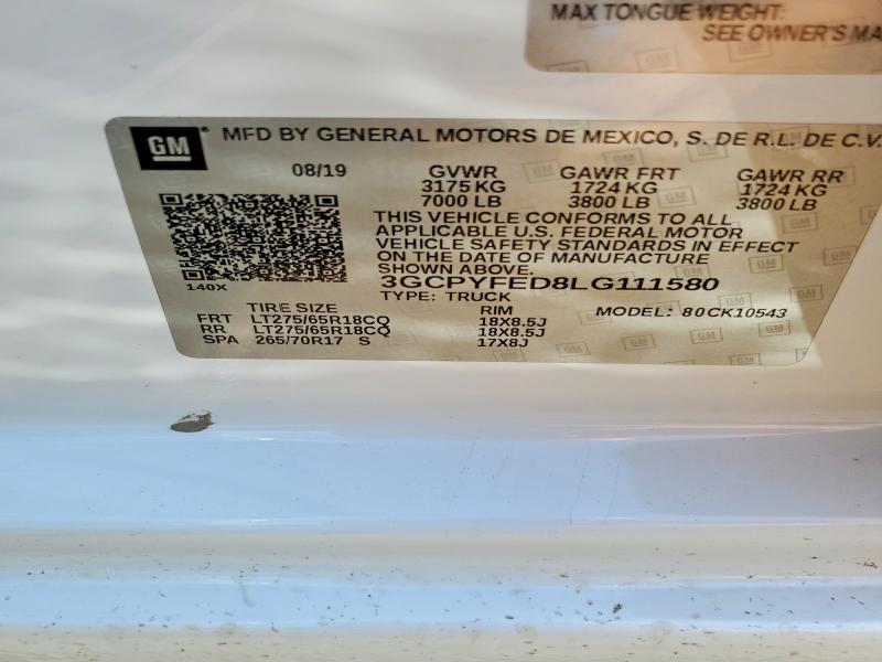 59871216 :رقم المزاد ، 3GCPYFED8LG111580 vin ، 2020 Chevrolet Silverado مزاد بيع