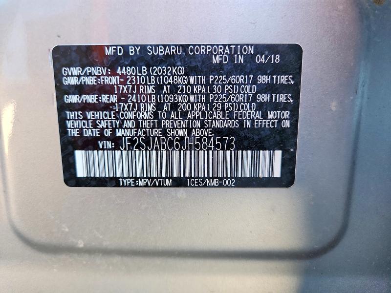 60459076 :رقم المزاد ، JF2SJABC6JH584573 vin ، 2018 Subaru Forester مزاد بيع