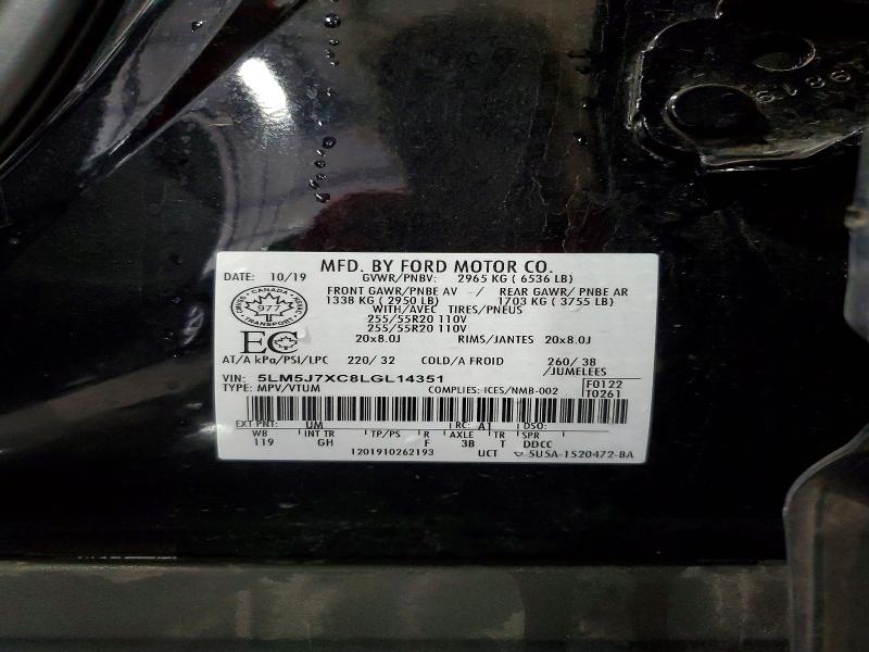 62493946 :رقم المزاد ، 5LM5J7XC8LGL14351 vin ، 2020 Lincoln Aviator مزاد بيع