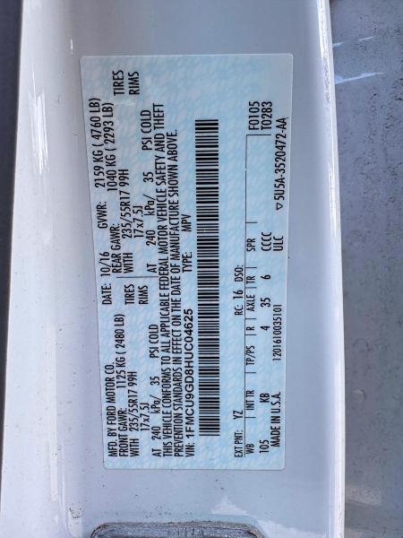 2017 Ford Escape მანქანა იყიდება აუქციონზე, vin: 1FMCU9GD8HUC04625, აუქციონის ნომერი: 62748836